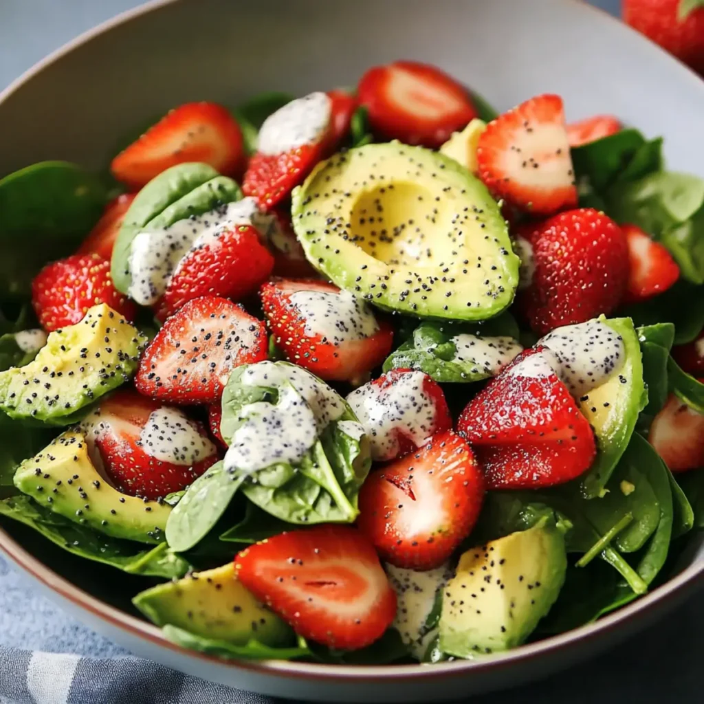 Strawberry Avocado Spinach Salad with Poppyseed Dressing